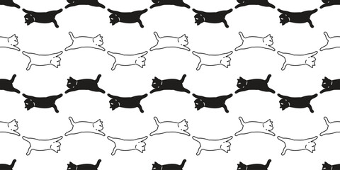 cat seamless pattern jumping kitten running neko vector cartoon character pet gift wrapping paper tile background repeat wallpaper animal doodle illustration design scarf isolated