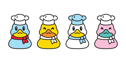 duck vector chef bakery kitchen cooking icon cartoon yellow rubber duck logo shower bathroom bird chicken character symbol doodle isolated illustration design