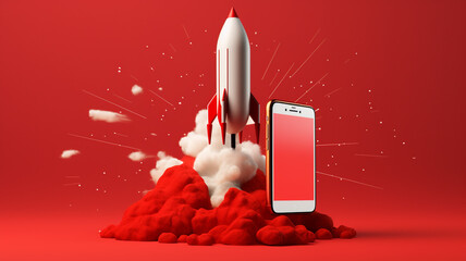 rocket fired from a mobile phone - obrazy, fototapety, plakaty