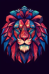Lion head. Polygonal illustration on dark background. AI Generative
