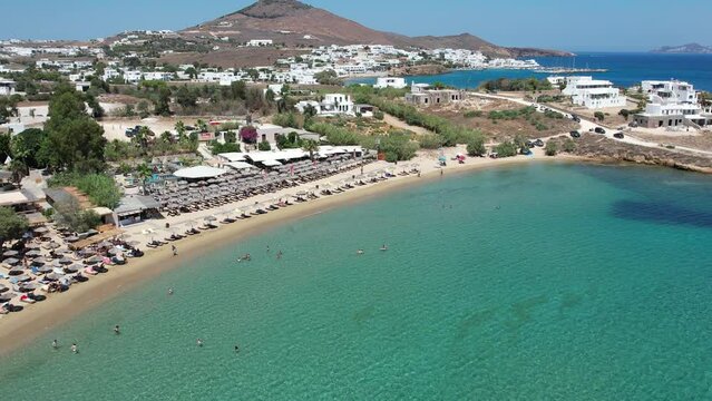 Aerial views from over Golden Beach, on the Greek Island of Paros