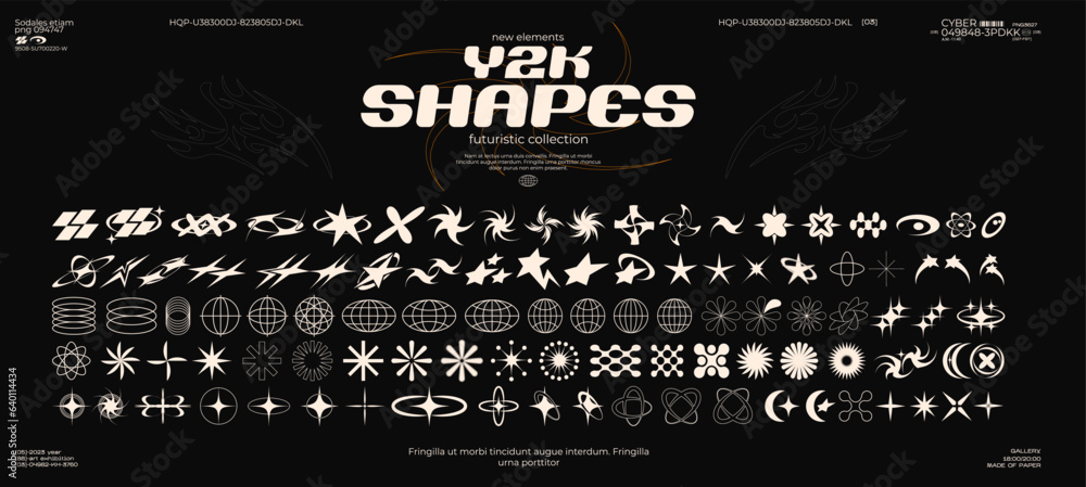 Wall mural retro futuristic y2k shapes design elements. collection abstract graphic geometric symbols and objec