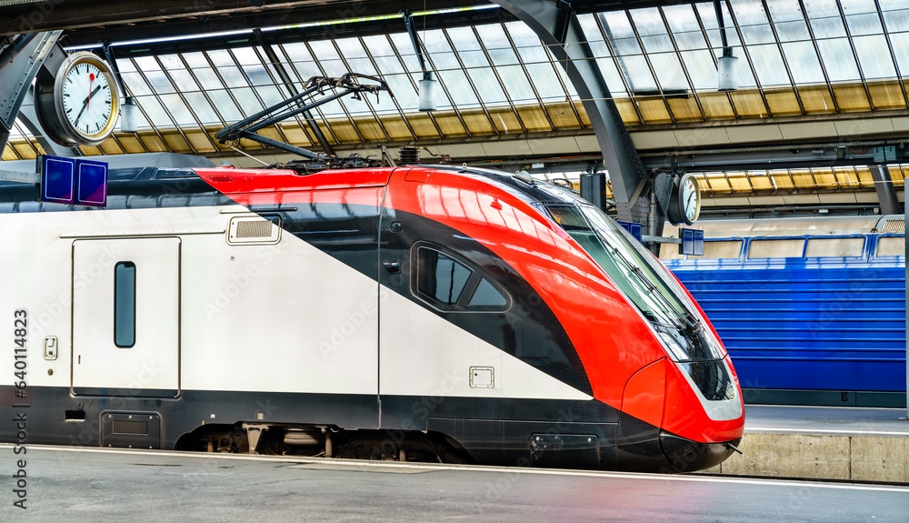 Sticker Modern passenger train at Zurich Main Station in Switzerland