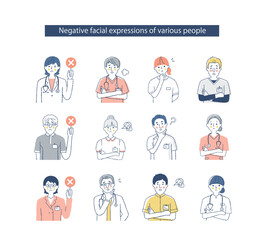 12人の医療従事者の表情 　ネガティブ