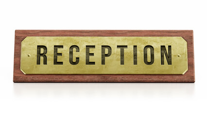 Fototapeta premium Hotel reception sign isolated on white background. 3D illustration