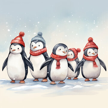 Christmas card design - penguins