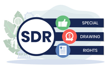 SDR, Special Drawing Rights acronym. Concept with keywords, people and icons. Flat vector illustration. Isolated on white background.