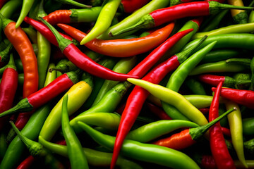 Fresh Red and Green Hot Chili Peppers - Generative AI