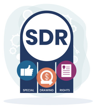 SDR, Special Drawing Rights acronym. Concept with keywords, people and icons. Flat vector illustration. Isolated on white background.