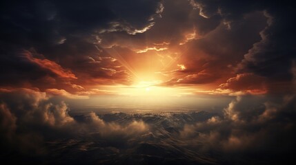 Sunrise breaking through storm clouds | generative ai - obrazy, fototapety, plakaty