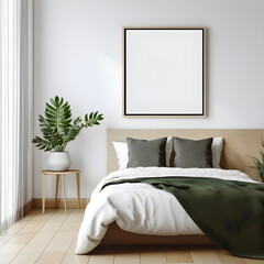 Mockup photo interior of a bedroom minimal style
