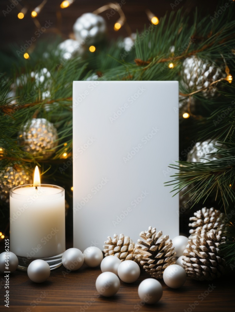 Poster christmas background with candle and fir branches