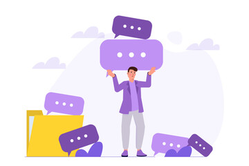Many chat problem, communication problem or overload, spam concept. Vector illustration.