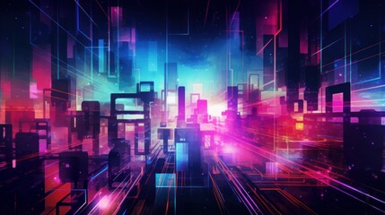 Fototapeta premium Abstract web of neon city lights | generative ai