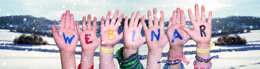 Children Hands Building Word Webinar, Winter Background