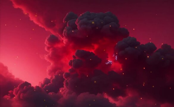red sky, red cloud aerial view