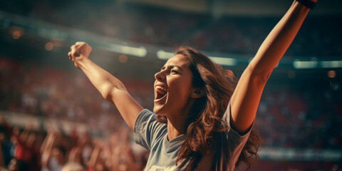 a woman celebrating a goal on the football field. Created with generative AI technology.