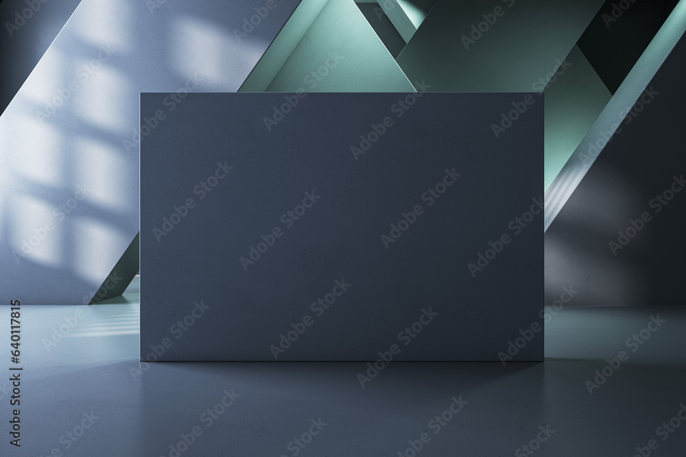 Aufkleber modern concrete gallery interior with geometric walls and mock up place on clean wall. 3d rendering.