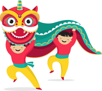 Dancing dragon illustration, Chinese New Year Lion dance