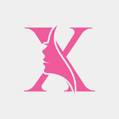 Obraz na płótnie Canvas Woman Face Logo On Letter X. Beauty Spa Symbol With Woman Face Icon