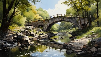Fototapeta na wymiar Stone bridge over a stream .