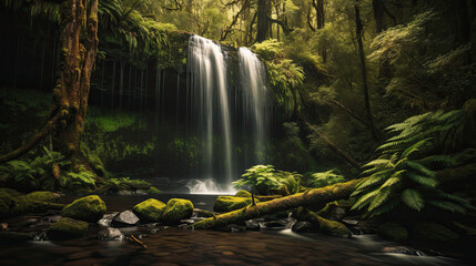 Majestic waterfall in a lush forest