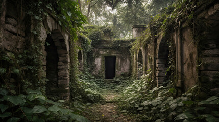 Ancient ruins covered in ivy