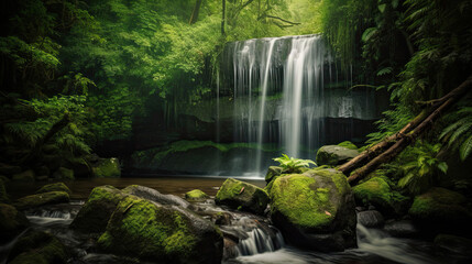Obraz premium Majestic waterfall in a lush forest