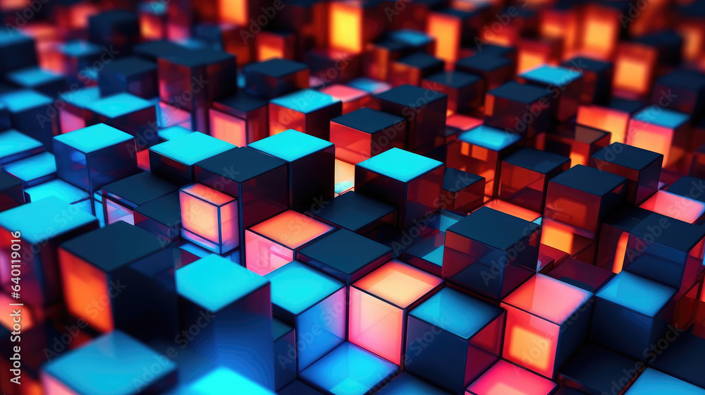 Poster abstract wallpaper background in colorful squares extreme closeup. generative ai