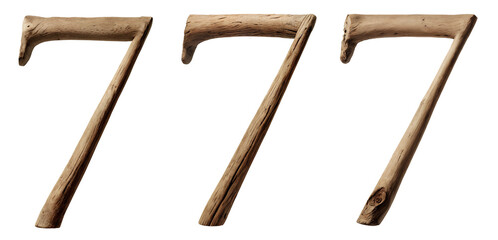 number seven made of tree branch, wood. for movie, game or tv show logo.