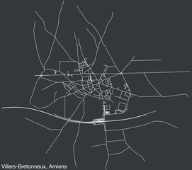 Detailed hand-drawn navigational urban street roads map of the VILLERS-BRETONNEUX COMMUNE of the French city of AMIENS, France with vivid road lines and name tag on solid background