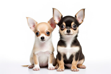 Cute little Chihuahuas Dogs isolated on white plain background