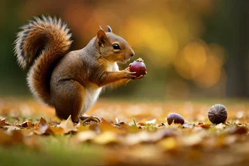 Schilderijen op glas  squirrels busily collecting acorns, birds preparing for migration, or any other creatures that adapt to the changing environment during this time of year © rana