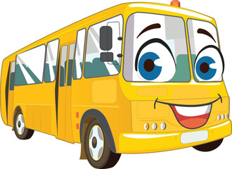 Naklejka premium school bus cartoon image in vector. Yellow bus without background for school design