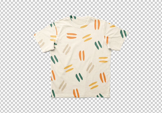 Mockup of printed short sleeve t-shirt with customizable background and fabric design