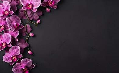 Fototapeta na wymiar A bouquet of orchid flowers on black pastel background.