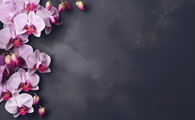 A bouquet of orchid flowers on black pastel background.