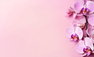 Obraz premium A bouquet of orchid flowers on pink background.