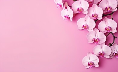 Fototapeta na wymiar A bouquet of orchid flowers on pink background.
