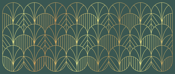 Luxury geometric gold line art and art deco background vector. Abstract geometric frame and elegant art nouveau with delicate. Illustration design for invitation, banner, vip, interior, decoration.