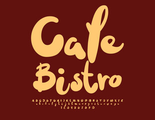 Vector creative Signboard Cafe Bistro. Handwritten Alphabet Letters, Numbers and Symbols set. Funny bright Font