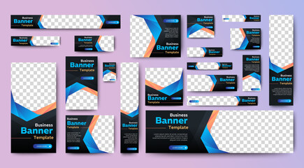 Business banner design web template Set, Horizontal header web banner. Black and blue. cover header background for website design, Social Media Cover ads banner, flyer, invitation card	