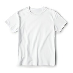 White T-Shirt Isolated on White Background. Front View of Short Sleeves T Shirt. Men's Clothing. Short Sleeve Tshirt Apparel. Sweat Unisex Garment. Jersey Clothing.