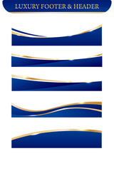 Wavy blue curved border header and footer, Luxury golden frame with navy blue, Shiny, Vector