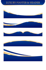 Wavy blue curved border header and footer, Luxury golden frame with navy blue, Shiny, Vector