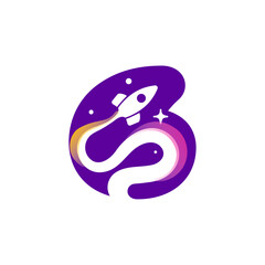 6 logo. Number six with rocket launch trail, planets, and stars. Negative space style icon. Vector typeface for science identity, planet travel app, chemistry posters, jet company, and biology adv.