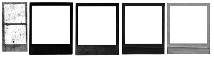 Set Vintage Polaroid, instant photo frame isolated overlays in transparent PNG, polaroid frame, design element. Royalty high-quality free stock collection of Empty white photo frame overlay