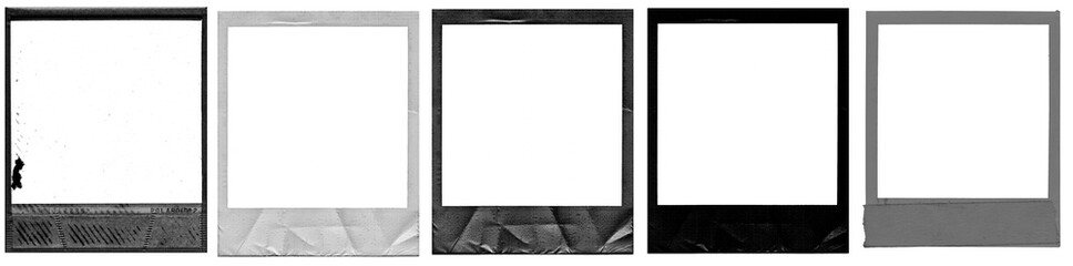 Set Vintage Polaroid, instant photo frame isolated overlays in transparent PNG, polaroid frame, design element. Royalty high-quality free stock collection of Empty white photo frame overlay - obrazy, fototapety, plakaty