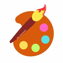 Artist's palette in flat style, Painter's tools illustration on white background, Paint palette with brush.