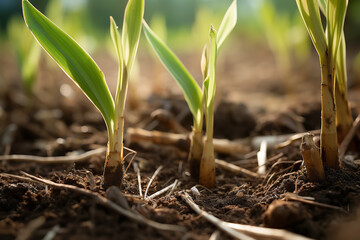 Fresh bamboo shoots emerge from the earth, displaying their vibrant green hues and intricate patterns